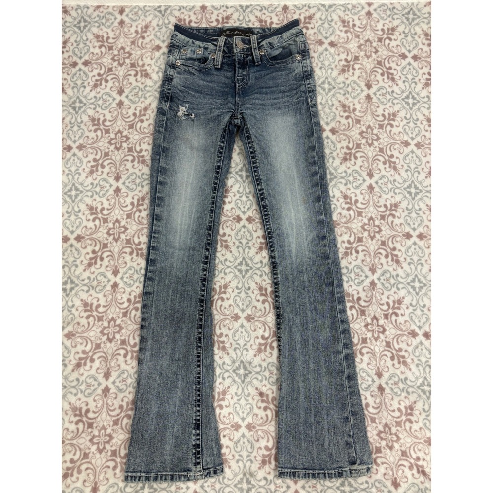 Stella in Dreams Mid-Rise Bootcut Jeans Blue Distressed Rhinestone 00/23 31 Inse